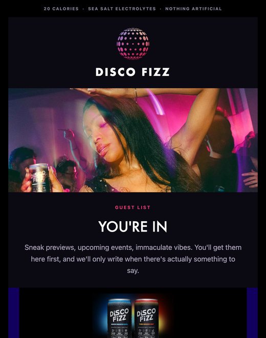Welcome email built for Disco Fizz