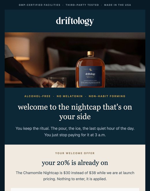 Welcome email built for Driftology