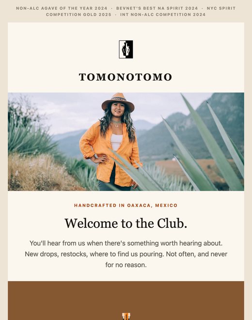 Welcome email built for TOMONOTOMO